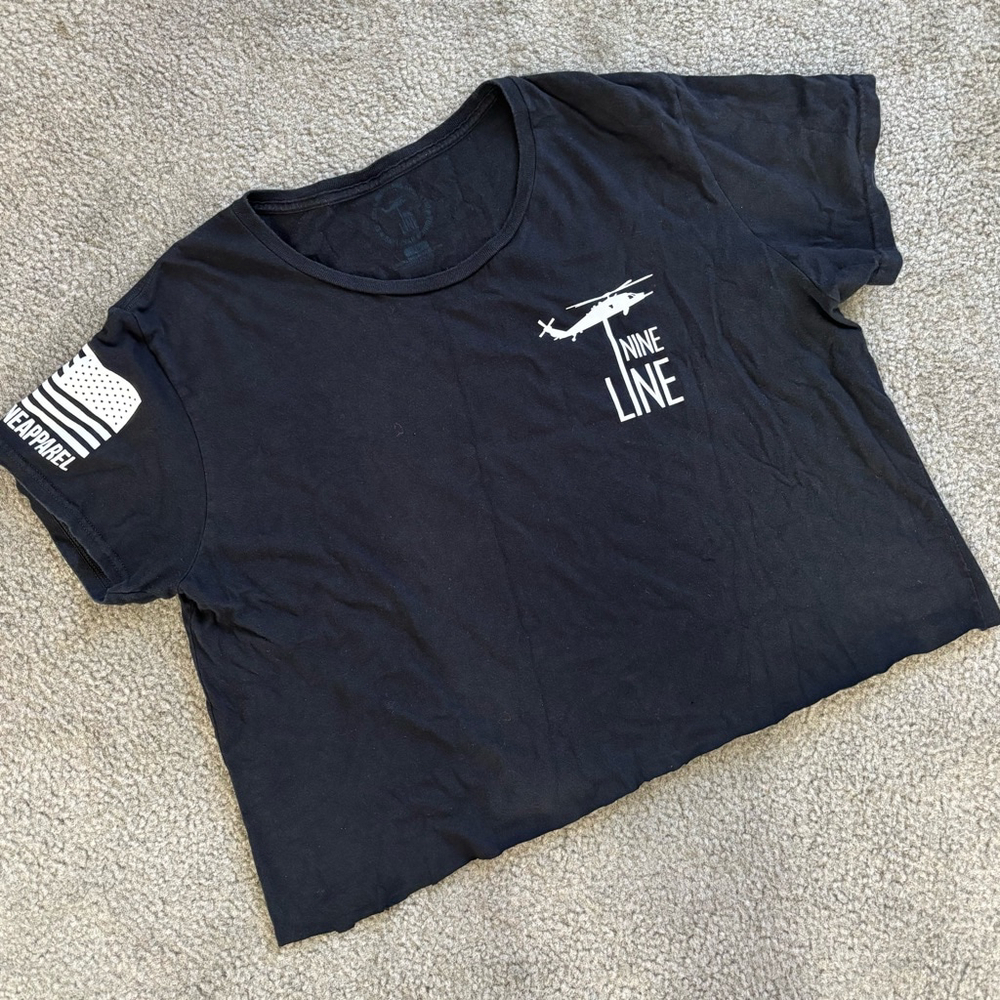 VGUC Nine Line Women’s Blessed Are The Peacemakers Blue Line Crop Top